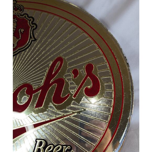 Vintage Stroh's Beer Oval Wall Mirror 20" x 17" Gold Red Lion Shield - Picture 10 of 16